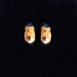 Elegant Vintage ST JOHN Gold-Tone and Navy Enamel Earrings